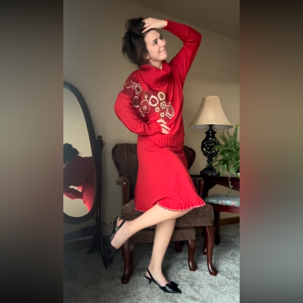 Chacok Red Sweater Shirt/skirt set